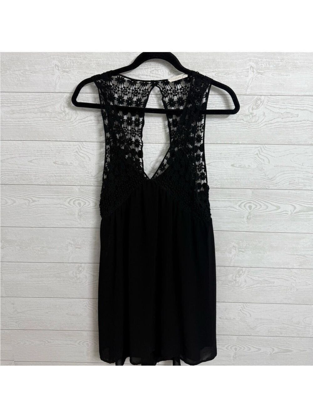 LUSH Women’s Black Crotched Lace & Chiffon Midi Dress. Size M